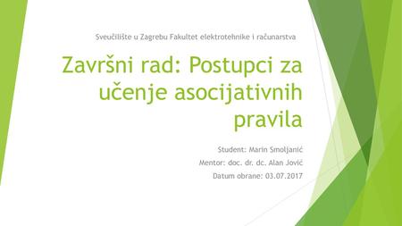 Završni rad: Postupci za učenje asocijativnih pravila