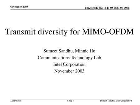 Transmit diversity for MIMO-OFDM