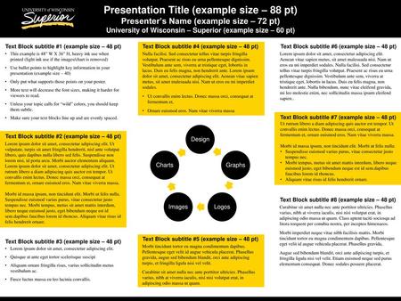 Presentation Title (example size – 88 pt) Presenter’s Name (example size – 72 pt) University of Wisconsin – Superior (example size – 60 pt) Text Block.