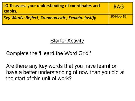 RAG Starter Activity Complete the ‘Heard the Word Grid.’