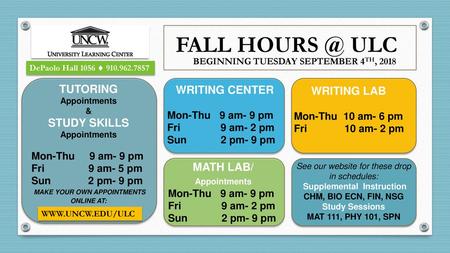 FALL ULC TUTORING STUDY SKILLS Appointments