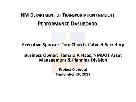 NM Department of Transportation (NMDOT) Performance Dashboard