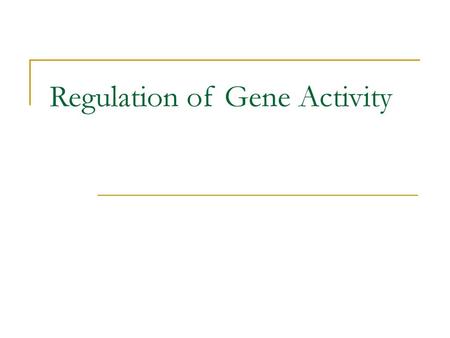 Regulation of Gene Activity