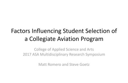 Factors Influencing Student Selection of a Collegiate Aviation Program