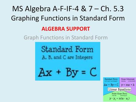 MS Algebra A-F-IF-4 & 7 – Ch. 5.3 Graphing Functions in Standard Form