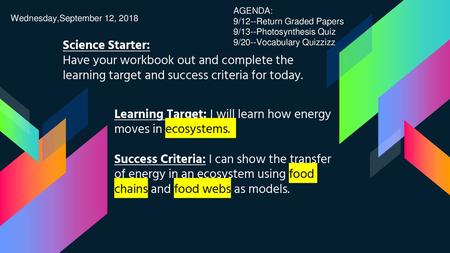 Learning Target: I will learn how energy moves in ecosystems.