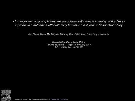 Chromosomal polymorphisms are associated with female infertility and adverse reproductive outcomes after infertility treatment: a 7-year retrospective.