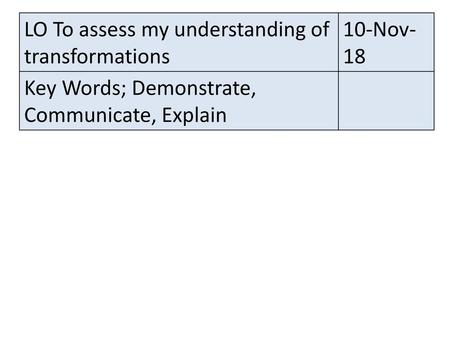 LO To assess my understanding of transformations