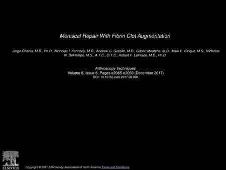 Meniscal Repair With Fibrin Clot Augmentation