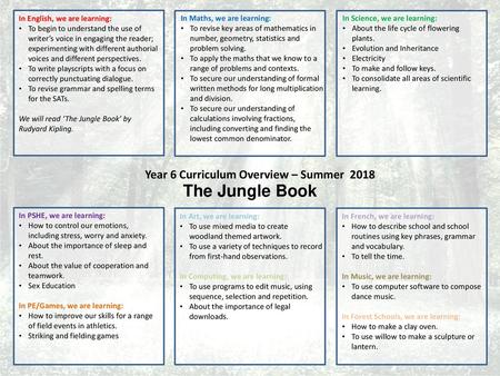 Year 6 Curriculum Overview – Summer 2018