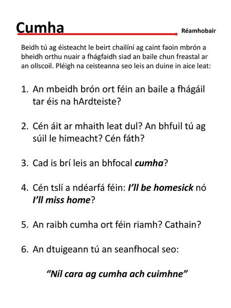 “Níl cara ag cumha ach cuimhne”