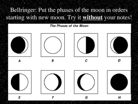 Eclipses Study Pack #8. Bellringer: Put the phases of the moon in orders starting with new moon. Try it without your notes!