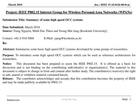 Submission Title: Summary of some high speed OCC systems