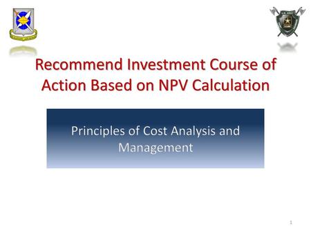 Recommend Investment Course of Action Based on NPV Calculation