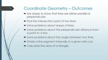 Coordinate Geometry – Outcomes