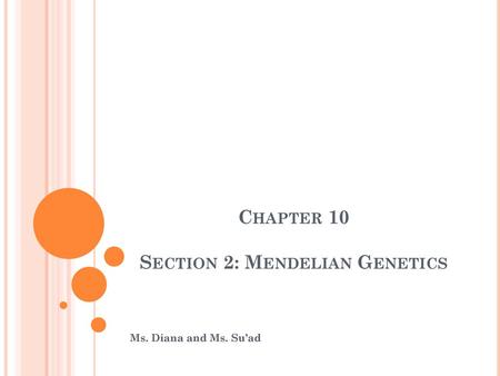 Chapter 10 Section 2: Mendelian Genetics