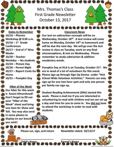 First Grade Newsletter