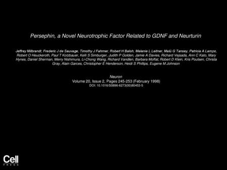 Persephin, a Novel Neurotrophic Factor Related to GDNF and Neurturin