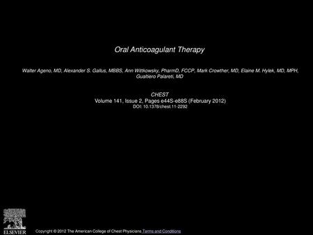 Oral Anticoagulant Therapy