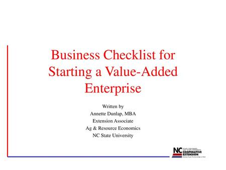 Business Checklist for Starting a Value-Added Enterprise