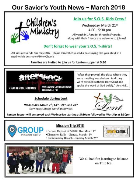 Our Savior's Youth News ~ March 2018