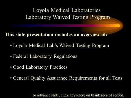 Loyola Medical Laboratories Laboratory Waived Testing Program