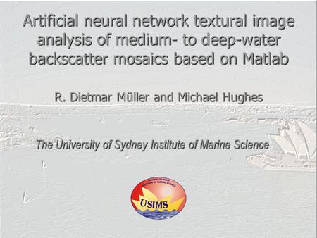 Artificial neural network textural image analysis of medium- to deep-water backscatter mosaics based on Matlab The University of Sydney Institute of Marine.