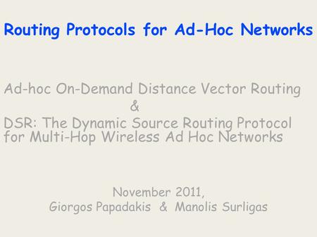 Routing Protocols for Ad-Hoc Networks