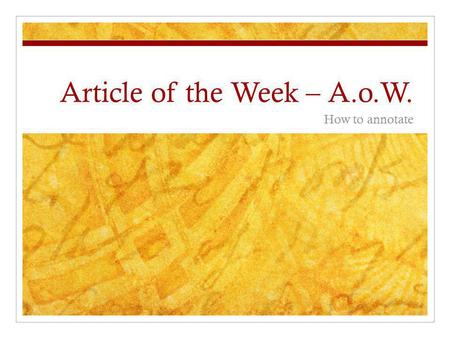 Article of the Week – A.o.W.