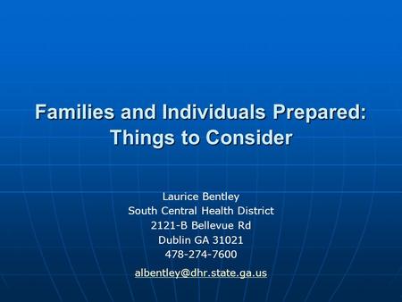 Families and Individuals Prepared: Things to Consider