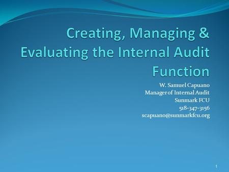 W. Samuel Capuano Manager of Internal Audit Sunmark FCU 518-347-3156 1.