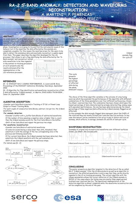 RA-2 S-BAND ANOMALY: DETECTION AND WAVEFORMS RECONSTRUCTION A. MARTINI (1), P. FEMENIAS RA-2 S-BAND ANOMALY: DETECTION AND WAVEFORMS RECONSTRUCTION A.