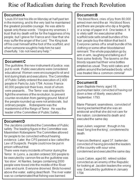 Rise of Radicalism during the French Revolution Document E Jean-Baptiste Henry, aged 18, journeyman tailor, convicted of having cut down a tree of liberty,