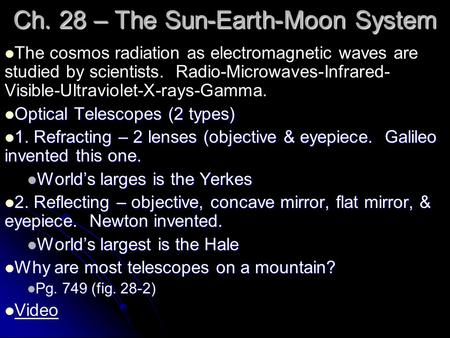 Ch. 28 – The Sun-Earth-Moon System