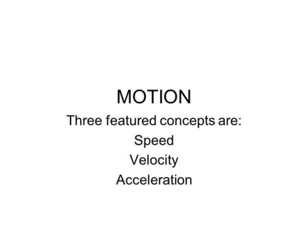 Three featured concepts are: Speed Velocity Acceleration