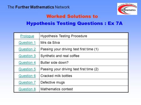 Hypothesis Testing Questions : Ex 7A