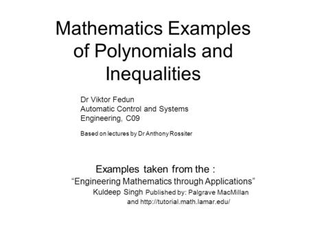 Mathematics Examples of Polynomials and Inequalities