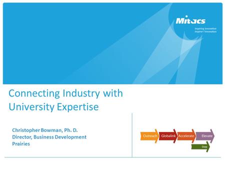 Connecting Industry with University Expertise Christopher Bowman, Ph. D. Director, Business Development Prairies.