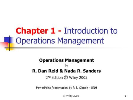 Chapter 1 - Introduction to Operations Management