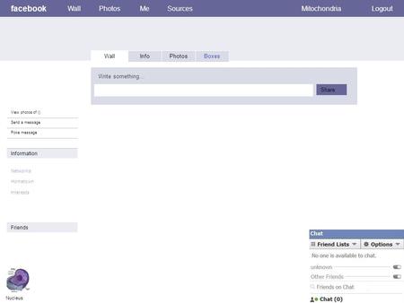 Facebook WallPhotosMeSourcesMitochondriaLogout View photos of () Send a message Poke message Wall InfoPhotosBoxes Write something… Share Information Networks: