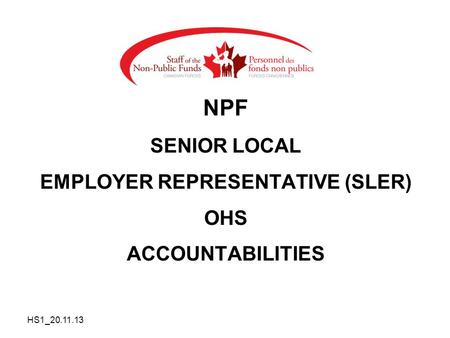 NPF SENIOR LOCAL EMPLOYER REPRESENTATIVE (SLER) OHS ACCOUNTABILITIES