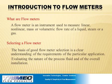 Introduction to Flow Meters