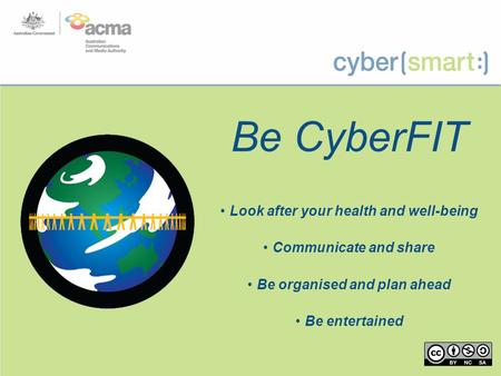 Be CyberFIT Look after your health and well-being Communicate and share Be organised and plan ahead Be entertained.