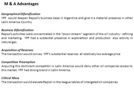 M & A Advantages Geographical Difersification