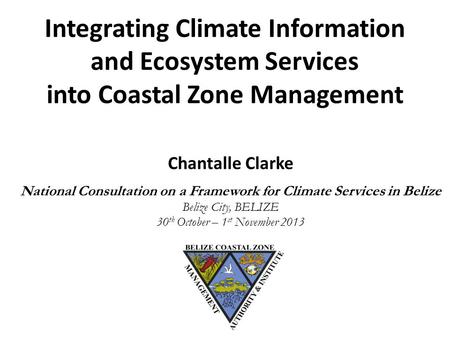 Integrating Climate Information and Ecosystem Services into Coastal Zone Management Chantalle Clarke National Consultation on a Framework for Climate Services.