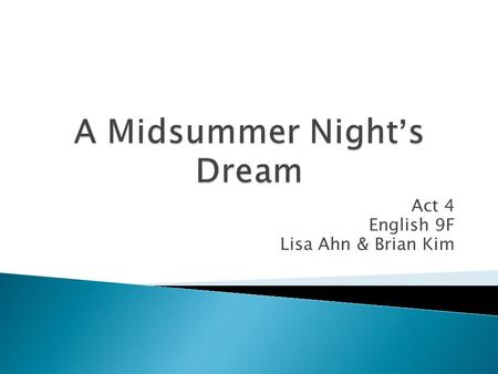 Act 4 English 9F Lisa Ahn & Brian Kim  The author of this novel is a famous poet/play writer named Shakespeare, William. Born in England, didn’t even.