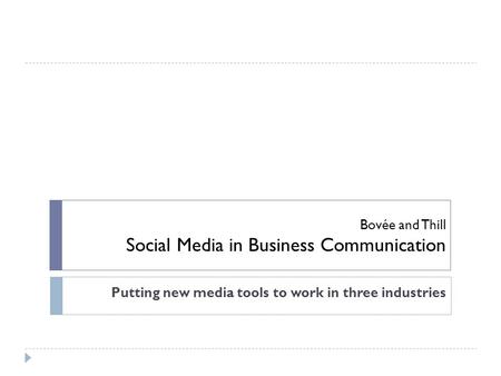 Bovée and Thill Social Media in Business Communication Putting new media tools to work in three industries.