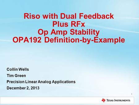 Collin Wells Tim Green Precision Linear Analog Applications