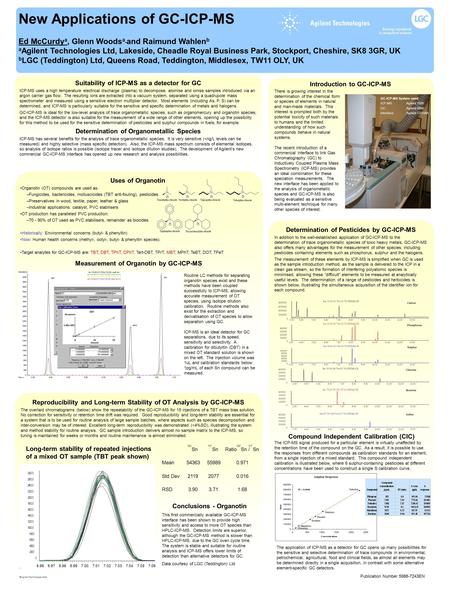 New Applications of GC-ICP-MS Ed McCurdy a, Glenn Woods a and Raimund Wahlen b a Agilent Technologies Ltd, Lakeside, Cheadle Royal Business Park, Stockport,