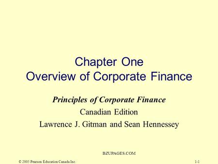 Chapter One Overview of Corporate Finance